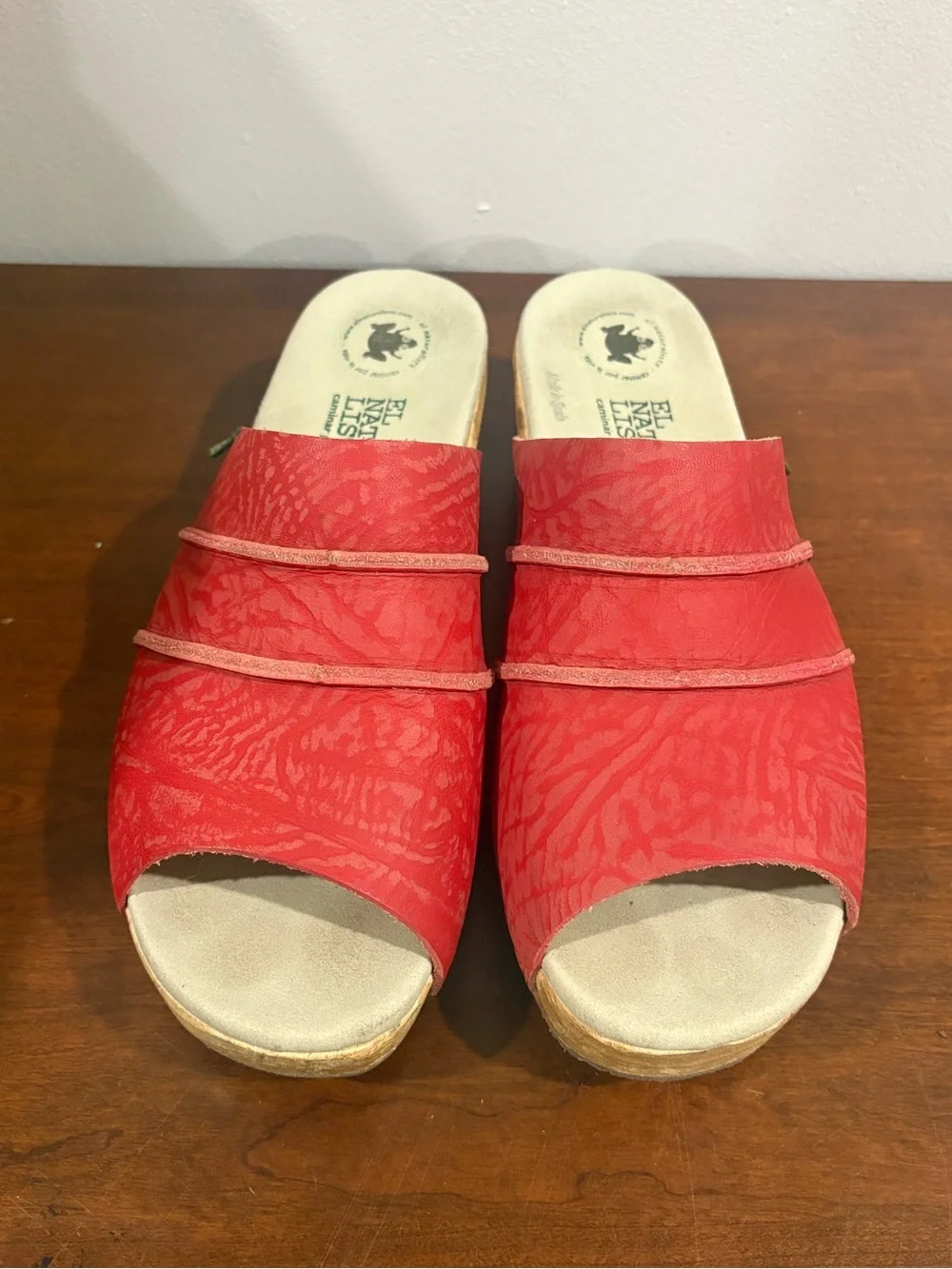 El Naturalista Red Leather Sandal Wedges EU 39